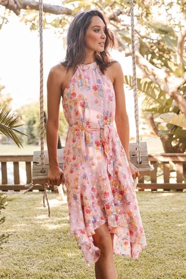 Buy Lipsy Pink Regular Halter Ruffle Midi Dress from Next Luxembourg