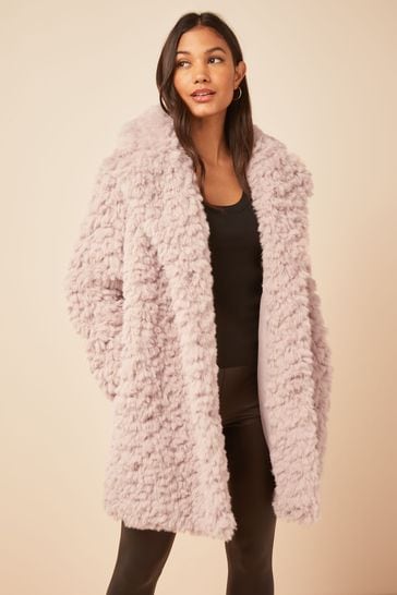 Line Texture Faux Fur Jacket, Hot Pink Faux Fur Coat Uk