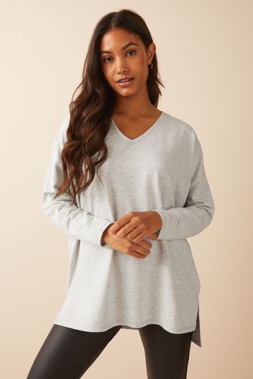 Friends Like These Grey Soft Jersey V Neck Long Sleeve Tunic Top