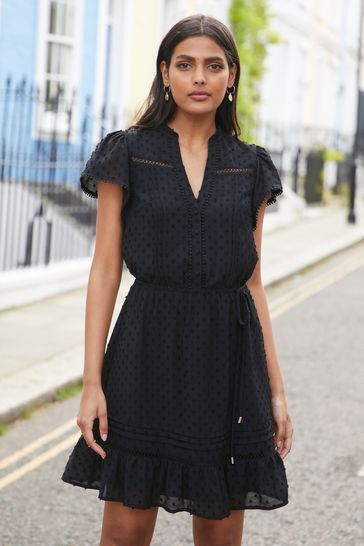 Black lace frill dress new arrivals