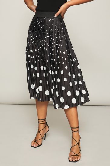Lipsy Black Spot Regular Pleated Midi Skirt