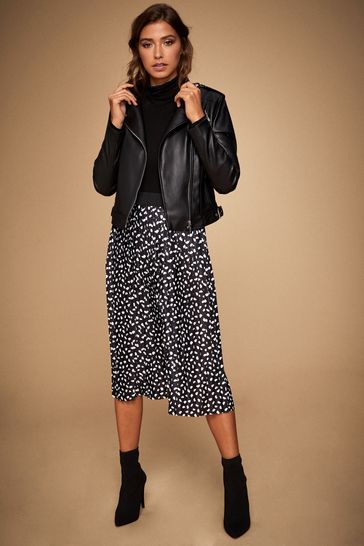 Lipsy Black Abstract Spot Regular Pleated Midi Skirt