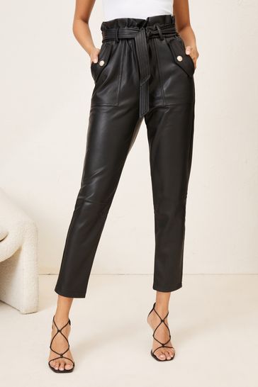 Lipsy Black Regular Faux Leather Paperbag Trouser