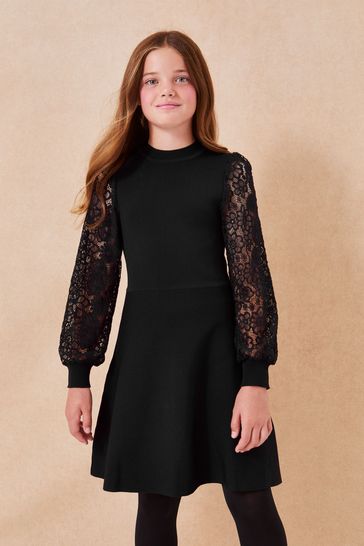 Lipsy Black Lace Sleeve Knitted Dress