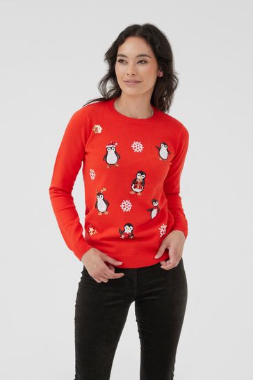 Society 8 Red Penguin Christmas Jumper - Women