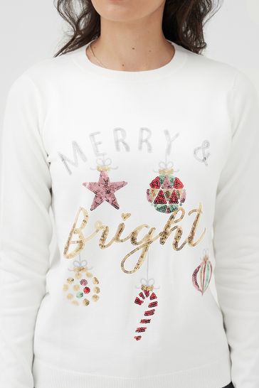 Society 8 White Merry Bright Christmas Jumper - Women