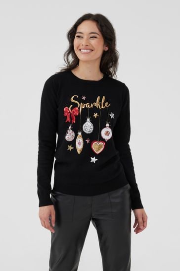 Society 8 Black Sparkle Christmas Jumper - Women
