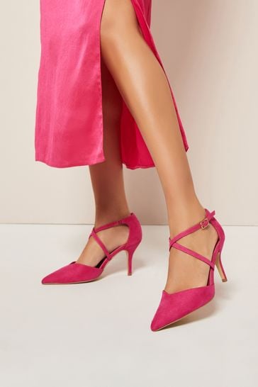 Friends Like These Pink Suedette Regular Fit Cross Over Mid Court Heel