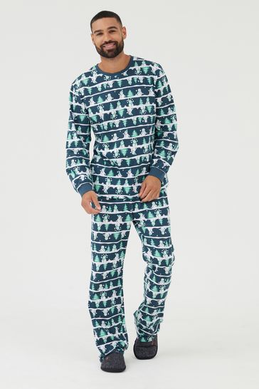 Society 8 Green & Blue 'Frosty Snowman' Mens Matching Family Christmas Pyjama Set
