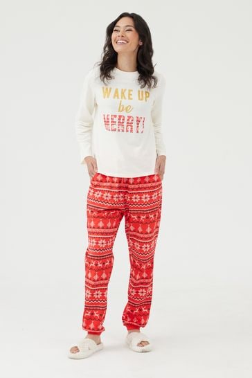 Society 8 White & Red 'Wake Up Be Merry' Womens Matching Family Christmas Pyjama Set