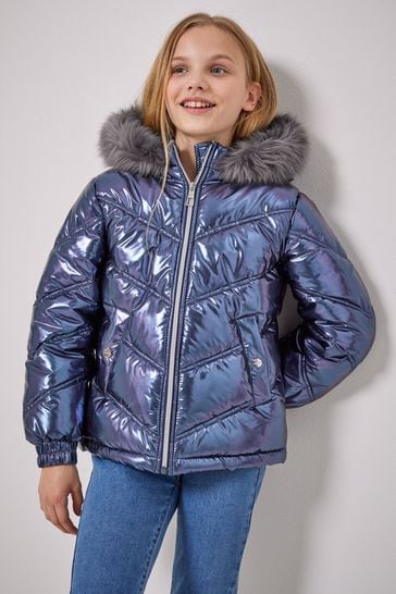 Buy Lipsy Blue High Shine Shower Resistant Short Padded Coat from the ...