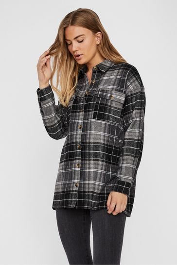 NOISY MAY Black Soft Check Brushed Shacket