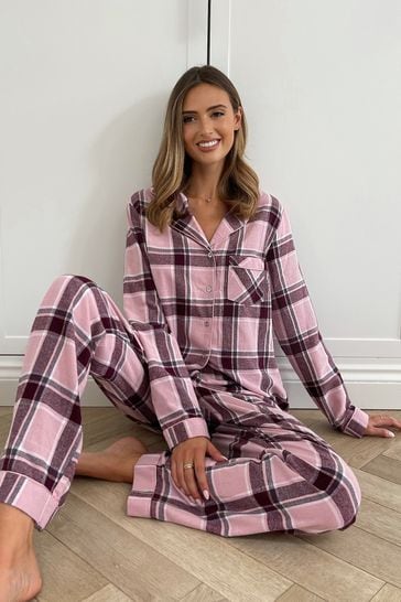 Lipsy Pink Regular Cosy Check Long Leg Pyjama Set