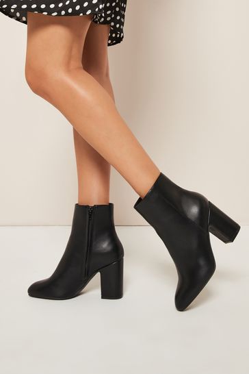 Black faux leather deals block heel ankle boots