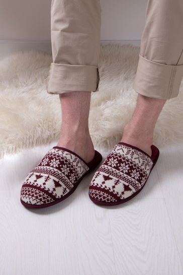 Totes Red Christmas Mens Family Collection Fairsile Mule Slippers