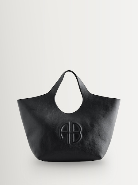Black - Lili Pebbled Leather Logo Tote Bag