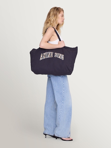 Black - Leo Leopard Print Logo Canvas Tote Bag