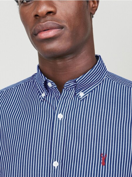 Navy/White 100% Cotton Stripe Long Sleeve Oxford Shirt (204794) | £32