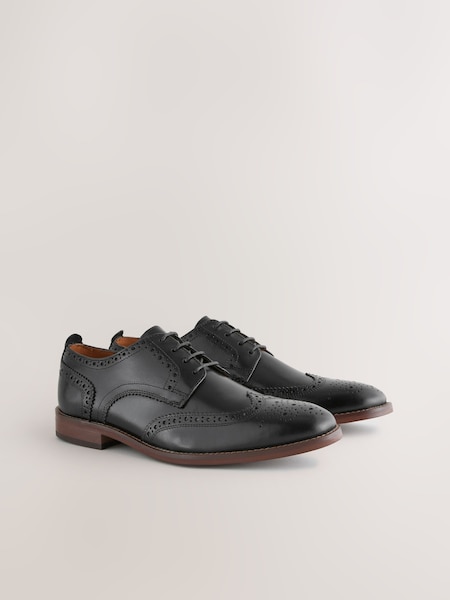 Black Standard Fit Leather Contrast Sole Brogue Shoes (367095) | £62