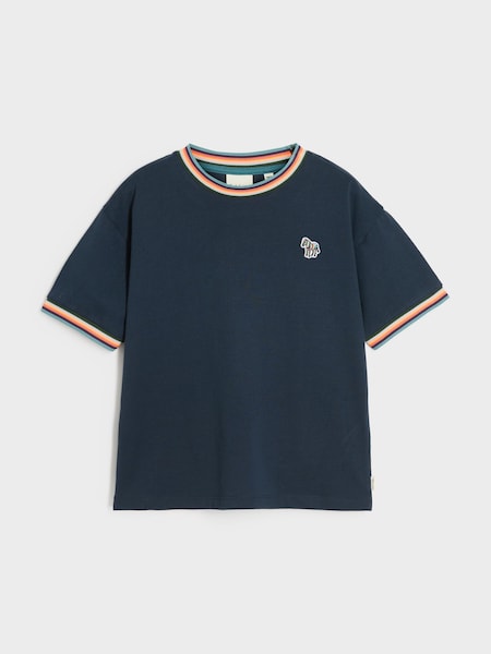 Boys Navy Short Sleeve Artist Stripe 100% Cotton T-Shirt (429913) | £18