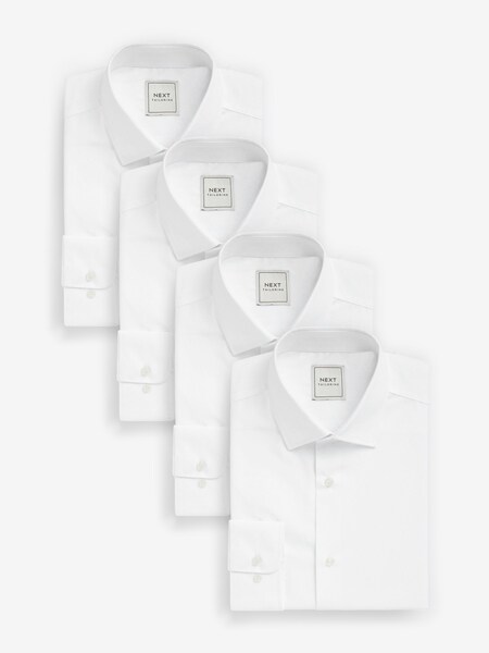 White Slim Fit Easy Care Single Cuff Smart Shirts 4 Pack (605031) | £68