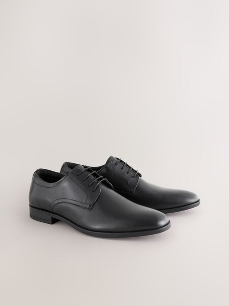 Black Standard Fit Leather Plain Derby Shoes (695235) | £42