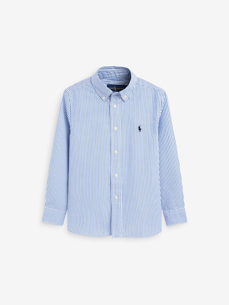 White Boys Striped Poplin Logo White Shirt (698557) | £75 - £79