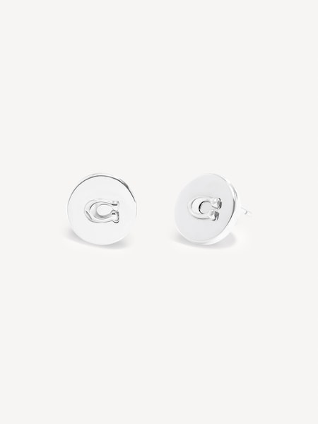Silver Tone Signature Coin Stud Earrings (762561) | £40