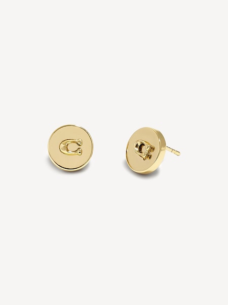 Gold Tone Signature Coin Stud Earrings (763414) | £40
