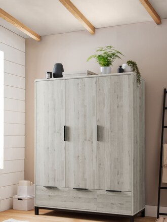 Grey Bronx Oak Effect Triple, 2 Drawers Wardrobe