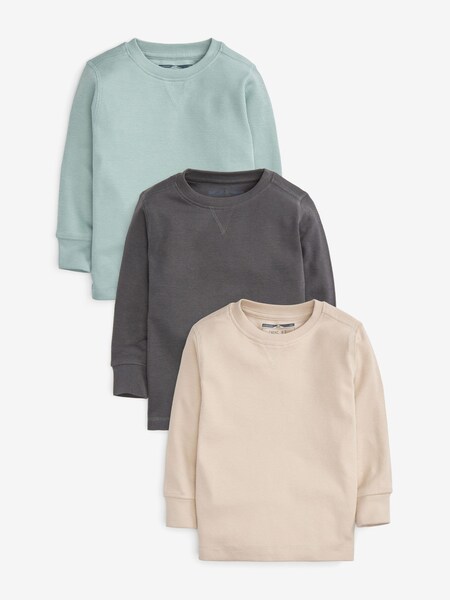Light Blue/Neutral Long Sleeve Textured T-Shirts 3 Pack (3mths-7yrs) (866331) | £19 - £23