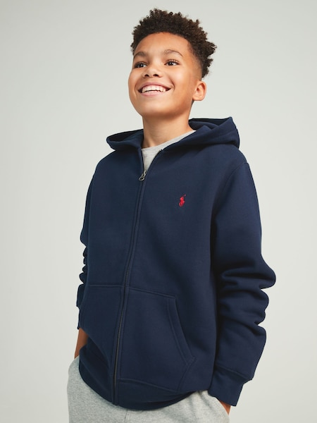 Navy Boys Cotton Fleece Zip-Up Logo Hoodie (942887) | £37 - £42