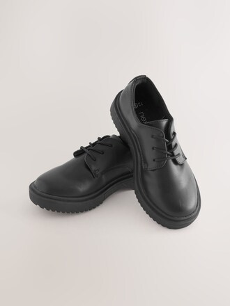 Black Matt Standard Fit (F) School Chunky Lace-Up Shoes