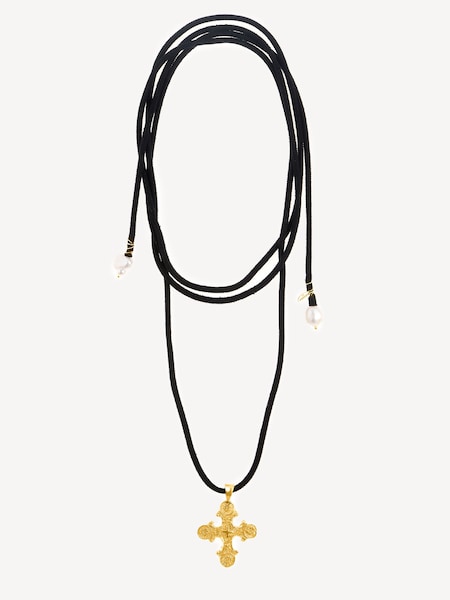 Gold Plated King Neptune Suede Ebony Necklace (AC4597) | £175