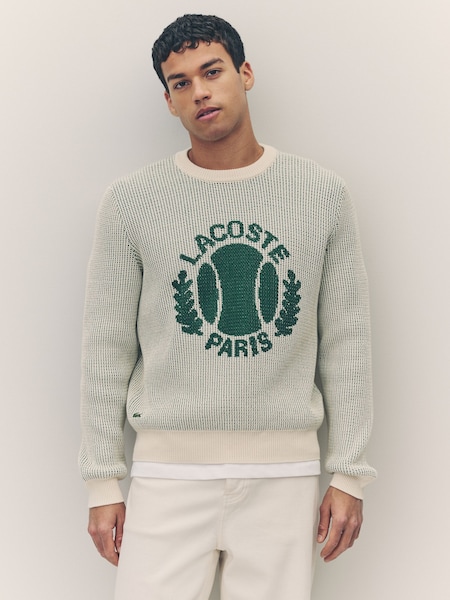 Cream Ribbed Jacquard Chunky Cotton Crew Neck Sweater (AC5669) | £160