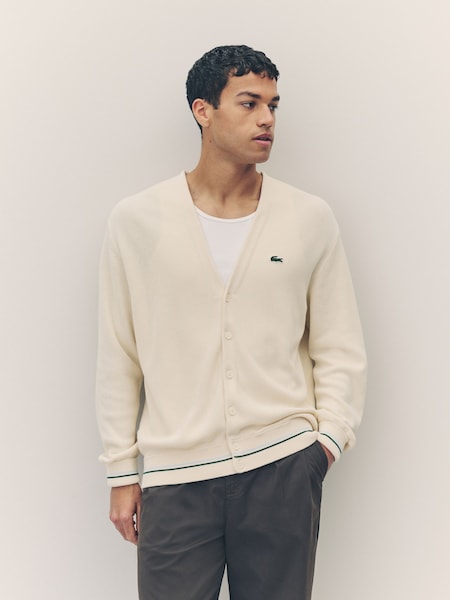 Relaxed Fit Cream Stripe Accent Cotton Cardigan (AC5680) | £140