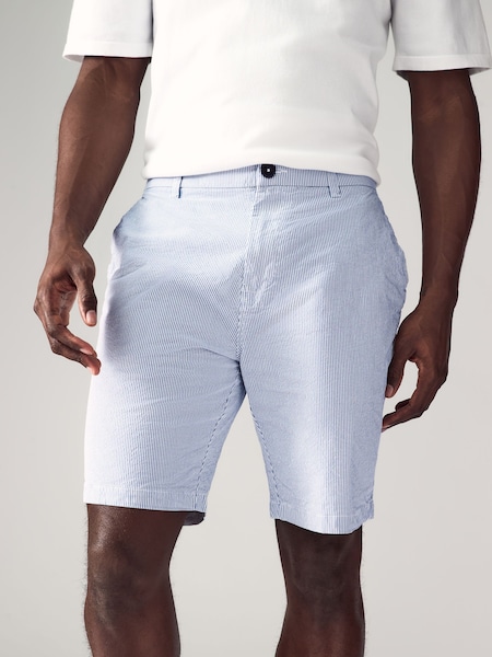 Light Blue Straight Fit Seersucker Stripe Chino Shorts (AD3659) | £8.50