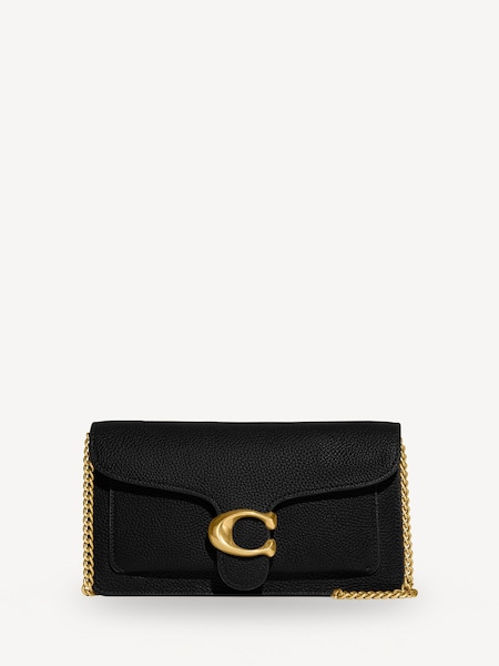 Polished Pebble Leather Tabby Chain Black Clutch (AD7199) | £325