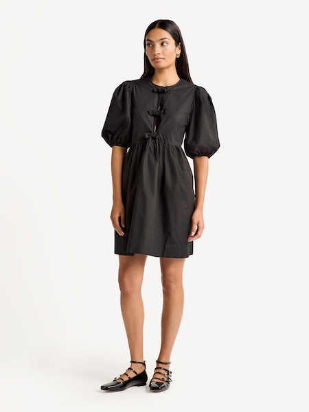 Black Poplin Tie String Mini Dress (AE4142) | £195