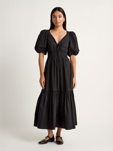 Black Poplin Midi Smock Dress (AE4145) | £245