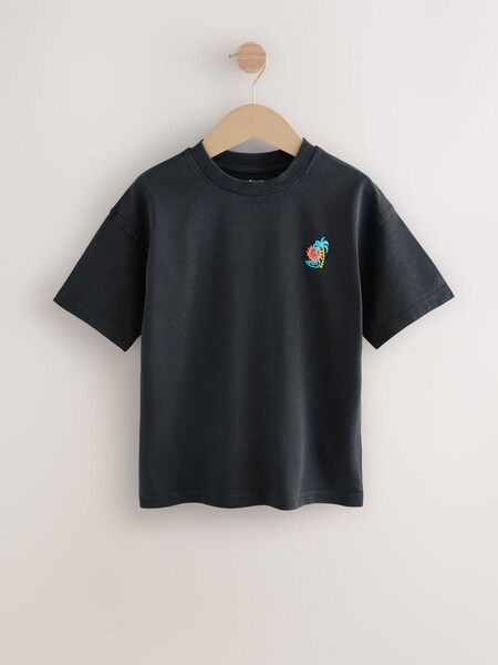 Charcoal Grey Back Print Relaxed Fit Washed Short Sleeve Graphic Print 100% Cotton T-Shirt (3-16yrs) (AG3610) | £8 - £11