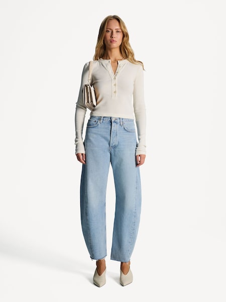 Light Blue Luna Pieced High Rise Barrel Taper Jeans (AG5133) | £320