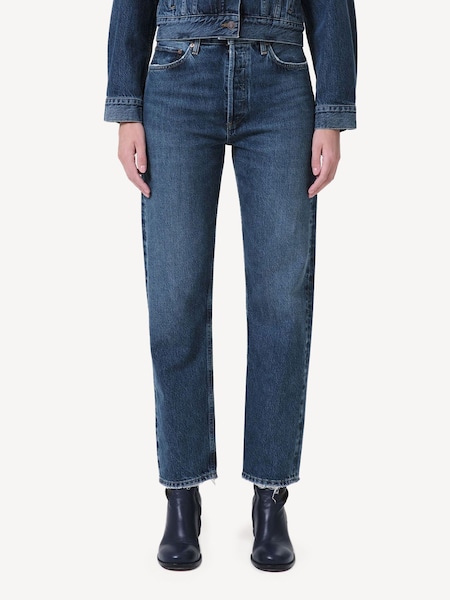Dark Blue 90's Pinch Waist High Rise Straight Jeans (AG5138) | £270
