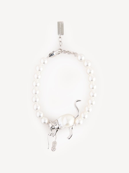 Silver Tone Cat and Mouse Pearl Bracelet (AG8833) | £140