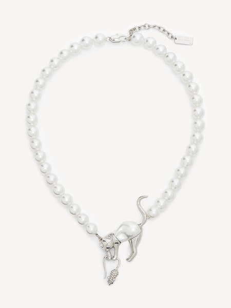 Silver Tone Cat and Mouse Pearl Necklace (AG8874) | £165