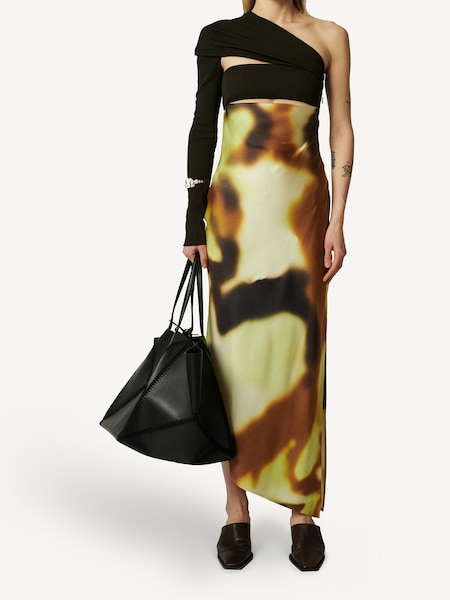 Black Eirah Silk One Shoulder Midi Dress (AG9214) | £505