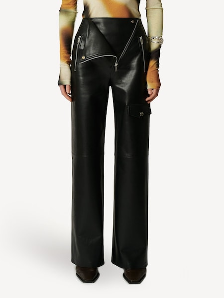 Black Hayes Leather Straight Leg Trousers (AG9230) | £575