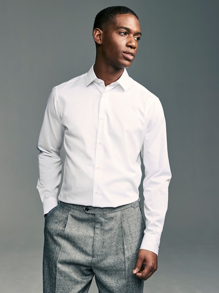 White Slim Fit Easy Care Textured Single Cuff Smart Shirt (AH5732) | £26