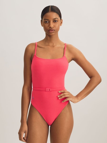 Red Terry Towelling Belted Swimsuit (AJ1792) | £149