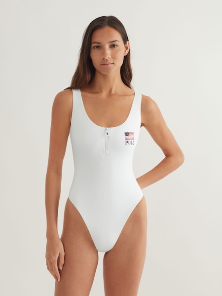 White Zipper Scoop Swimsuit (AJ1797) | £199